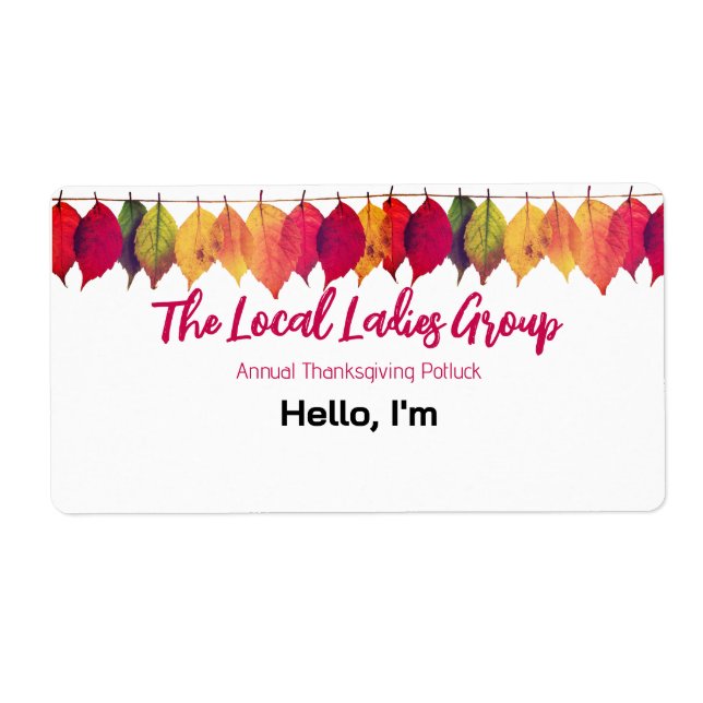 Thanksgiving Fall Gathering Paper Label Name Tag (Front)