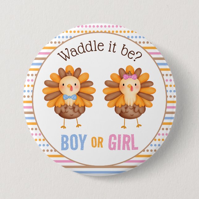 Thanksgiving Fall Gender Reveal Turkey Button (Front)