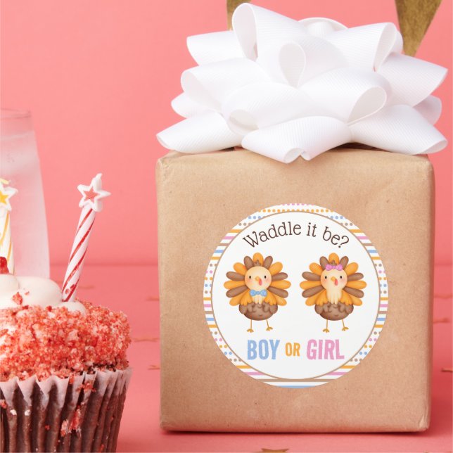 Thanksgiving Fall Gender Reveal Turkey Classic Round Sticker (Party)