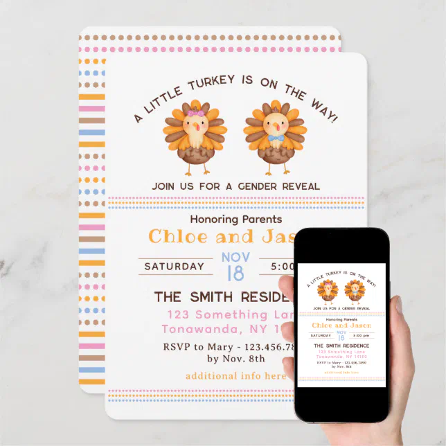 Thanksgiving Fall Gender Reveal Turkey Invitation Zazzle