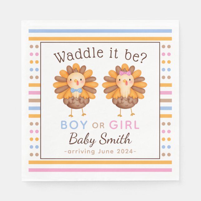 Thanksgiving Fall Gender Reveal Turkey Napkins (Front)