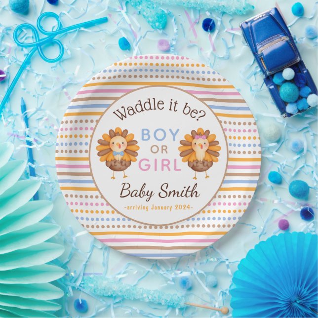 Thanksgiving Fall Gender Reveal Turkey Paper Plates (Party)