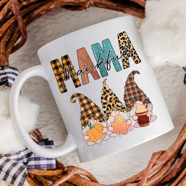 Thanksgiving Fall Gnomes Thankful Mama Plaid Coffee Mug (Creator Uploaded)