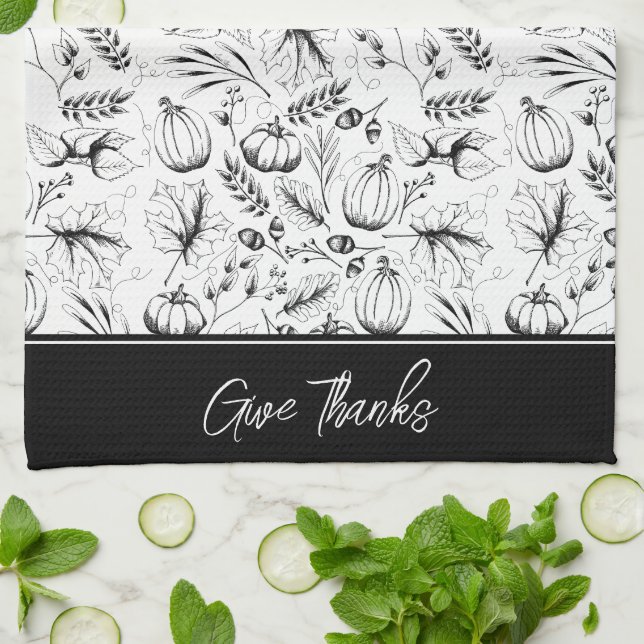 Thanksgiving Fall Harvest Give Thanks Kitchen Towel (Folded)