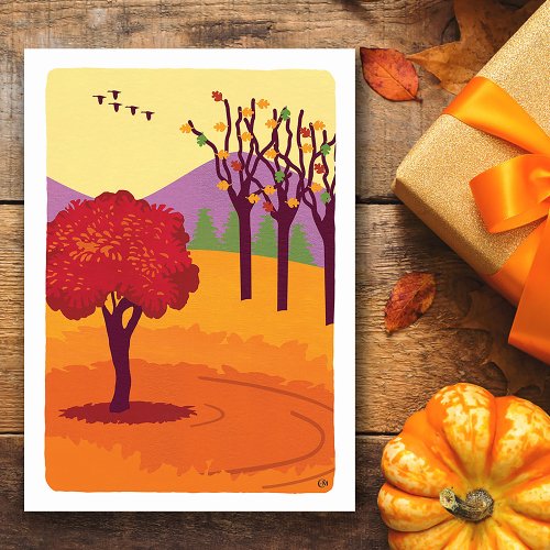 Thanksgiving Fall Landscape Trees Card