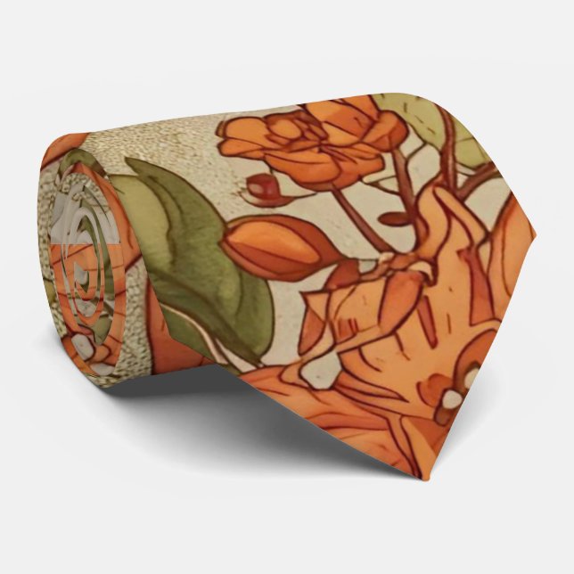 Thanksgiving, Fall Leaves and Pumpkins Pattern Nec Neck Tie (Rolled)