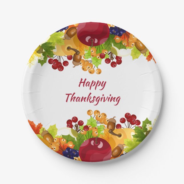 Thanksgiving Fall Leaves Apples and Berries Paper Plates (Front)
