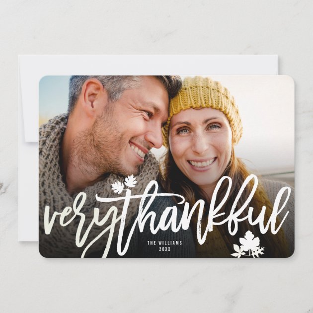Thanksgiving Fall Leaves Brushed Script Photo Card