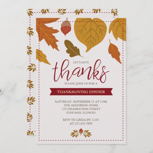 Thanksgiving Fall Leaves Give Thanks Party Invitation