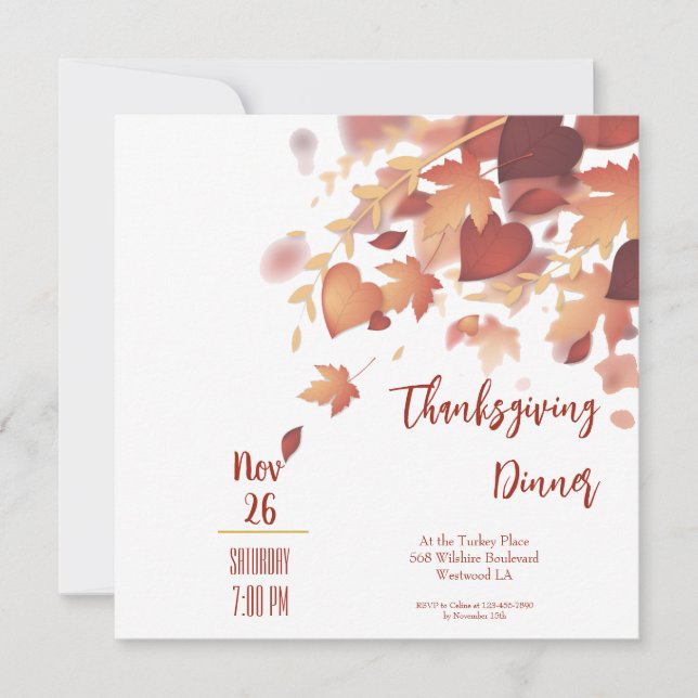 Thanksgiving Fall Leaves Love Dinner Invitation (Front)