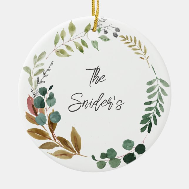 Thanksgiving Fall Leaves NAME YEAR Keepsake Ceramic Ornament (Front)