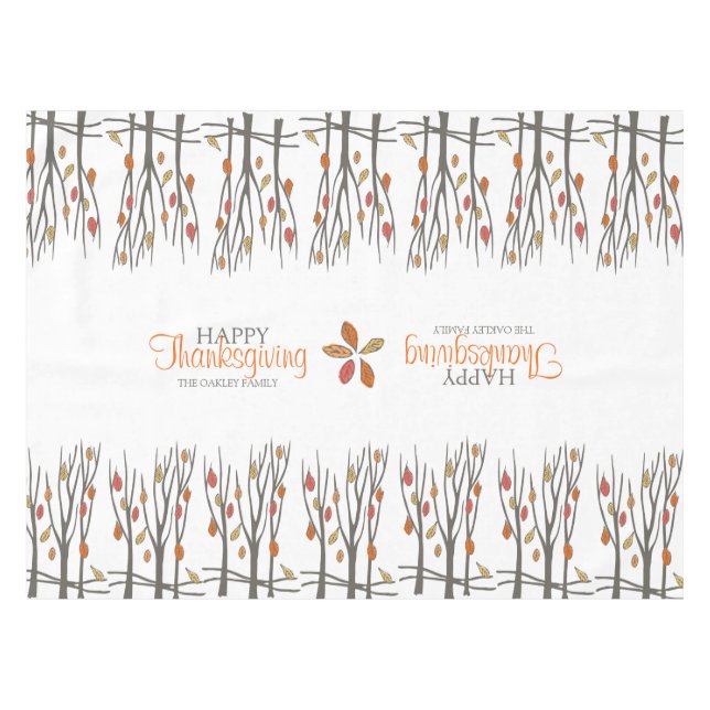 Thanksgiving fall leaves personalized family name tablecloth (Front (Horizontal))