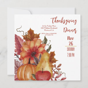 Thanksgiving Fall Leaves Pumpkin Dinner Invitation