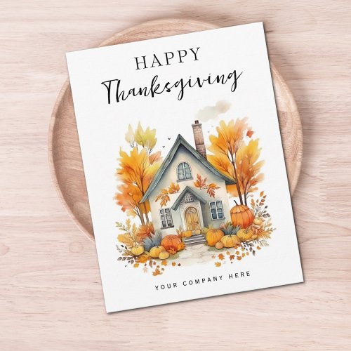 Thanksgiving Fall Leaves Pumpkins House Realty Holiday Postcard