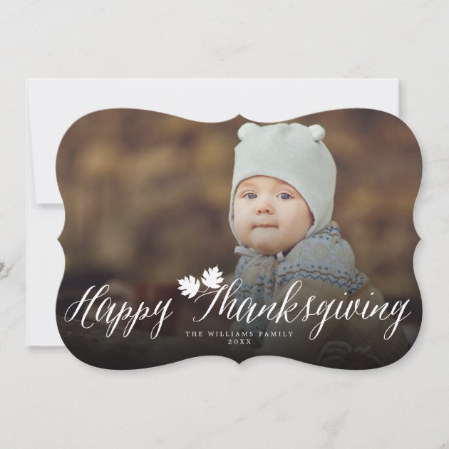 Thanksgiving Fall Leaves Simple Script Photo Card