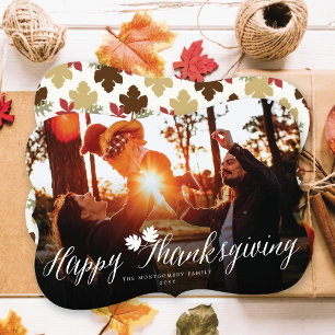 Thanksgiving Fall Leaves Simple Script Photo Holiday Card