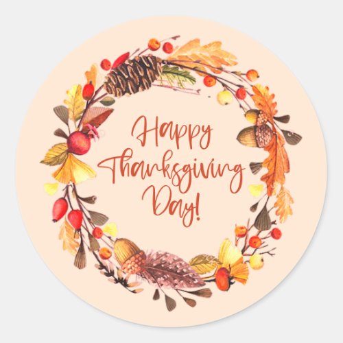 Thanksgiving Fall Leaves Wreath Classic Round Sticker