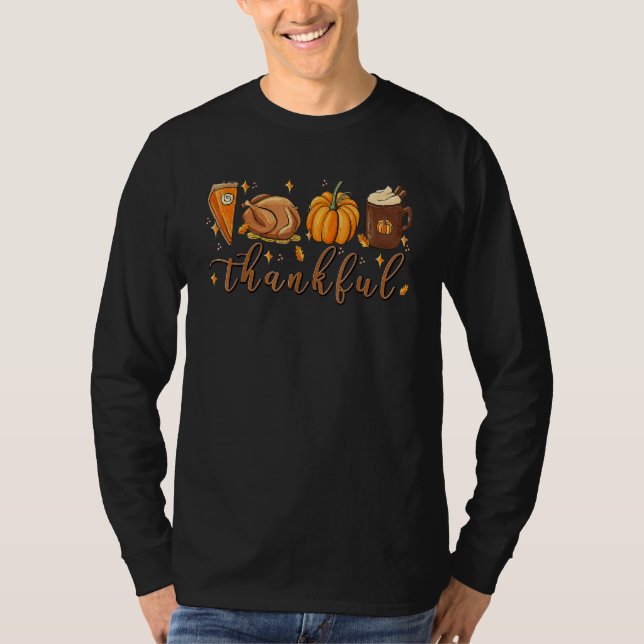 Thanksgiving Fall Leopard Pumpkin Blessed Thankful T-Shirt (Front)