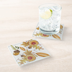 Thanksgiving Fall Mood Watercolor Glass Coaster