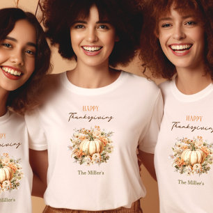 Thanksgiving Fall Name Pumpkin Gingham Pastel T-Shirt