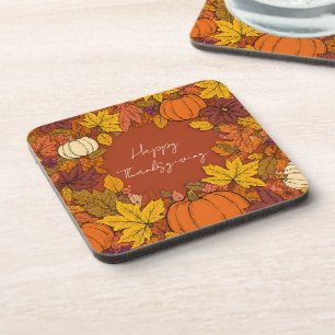 Thanksgiving Fall Pumpkin Greetings Beverage Coaster