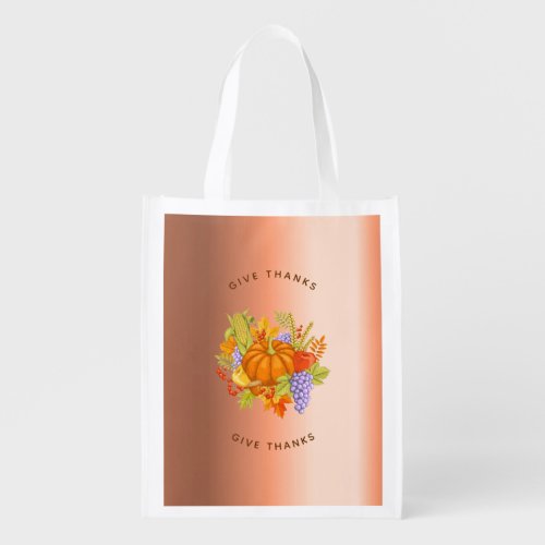 Thanksgiving fall pumpkin harvest copper thanks grocery bag