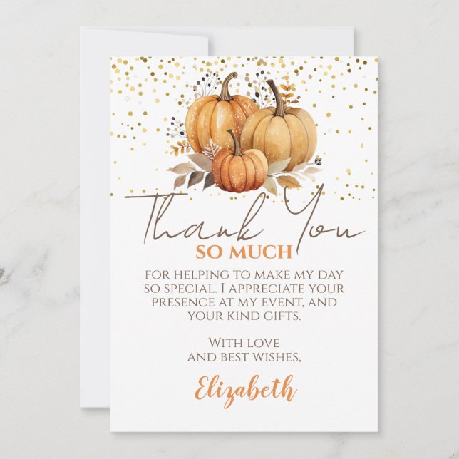 Thanksgiving Fall Pumpkin Thank You Card (Front)