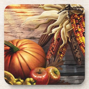 Thanksgiving Fall Pumpking Leaves Drink Coaster by CANVASBYOLICHEL at Zazzle