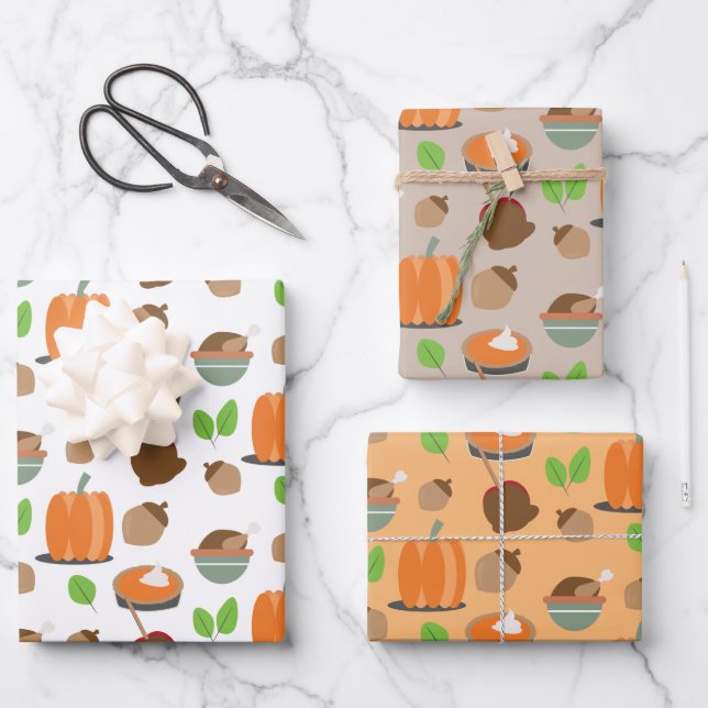Thanksgiving Fall Pumpkins Food  Wrapping Paper Sheets (Front)