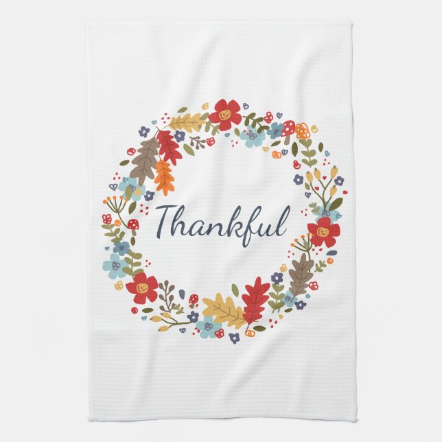 Thanksgiving Fall Thankful Wreath Home Decor Kitchen Towel (Vertical)