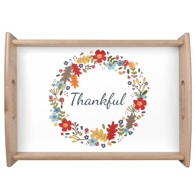 Thanksgiving Fall Thankful Wreath Home Decor Serving Tray (Front)