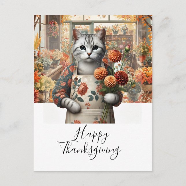 Thanksgiving Fall themed for Cat Lovers  Holiday Postcard (Front)
