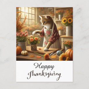 Thanksgiving Fall themed for Cat Lovers  Holiday Postcard
