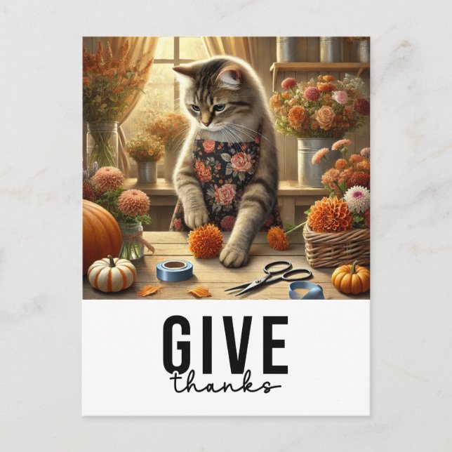 Thanksgiving Fall themed for Cat Lovers  Holiday Postcard (Front)