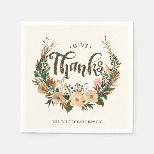 Thanksgiving Fall Watercolor Floral Wreath Napkins