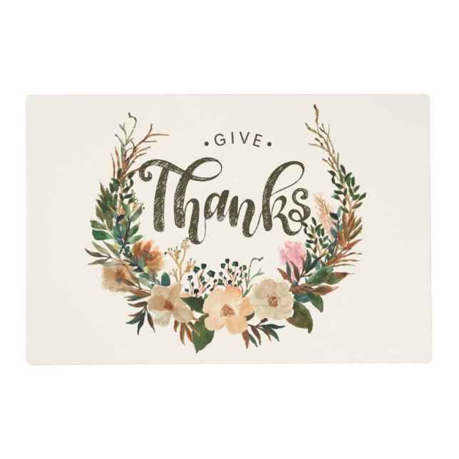 Thanksgiving Fall Watercolor Floral Wreath Placemat (Front)