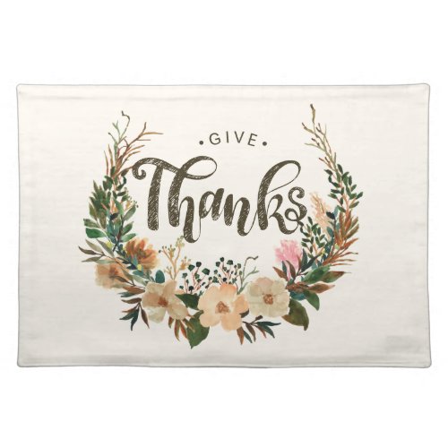 Thanksgiving Fall Watercolor Wreath Floral Cloth Placemat