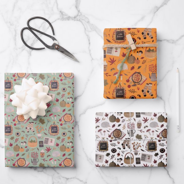 Thanksgiving & Fall Wrapping Paper 3 Funky Sheets (Front)