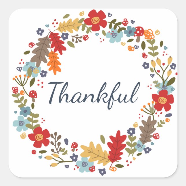 Thanksgiving Fall Wreath Branding Holiday Square Sticker (Front)