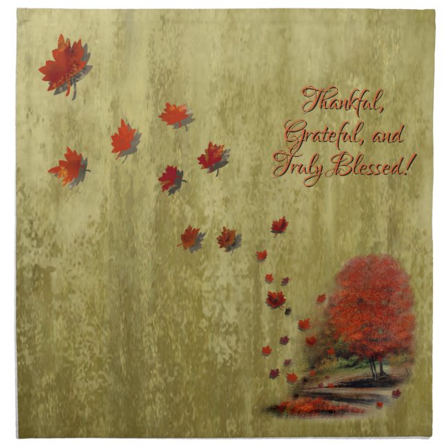 Thanksgiving Falling Leaves Landscape Cloth Napkin (Front)