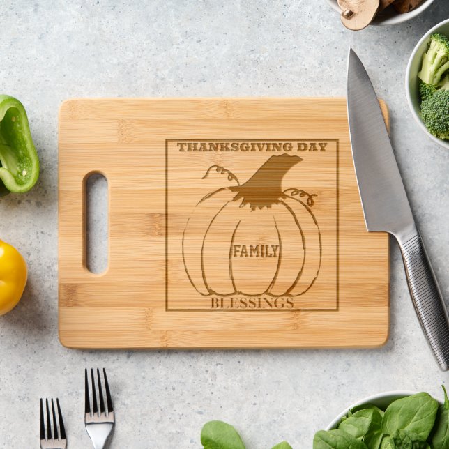 Thanksgiving Family Blessings Pumpkin  Engraved Cutting Board (Kitchen Counter)