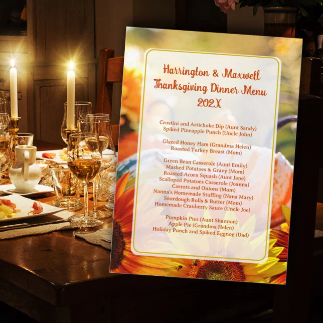 Thanksgiving Family Dinner Menu Template | Zazzle