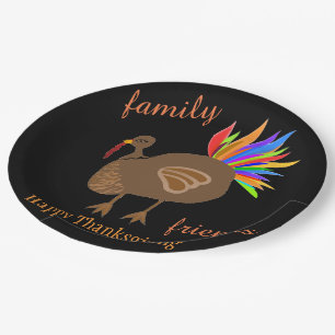 Thanksgiving Family Friends Turkey Feathers Paper Plates