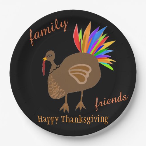 Thanksgiving Family Friends Turkey Feathers Paper Plates