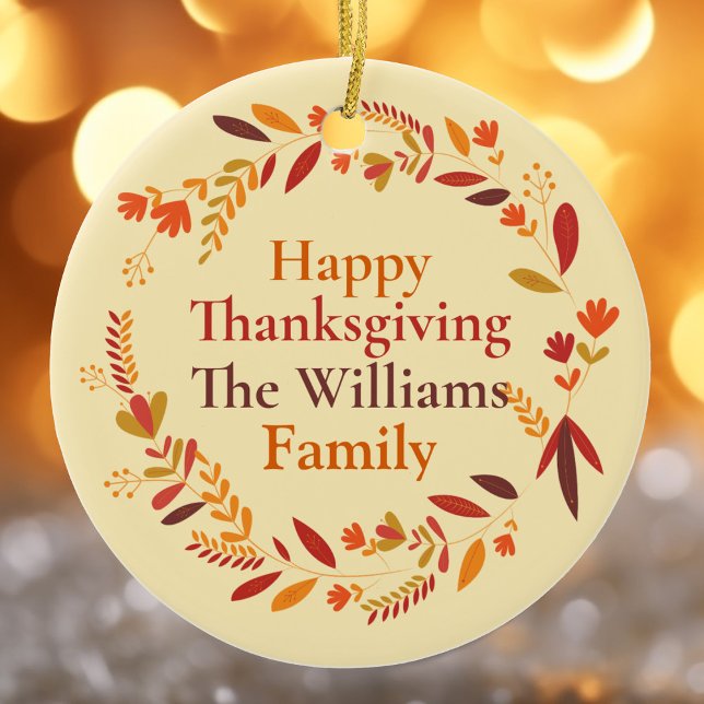 Thanksgiving Family Monogram Custom Autumn Wreath Ceramic Ornament (Creator Uploaded)