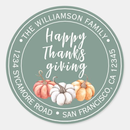 Thanksgiving Family Name Return Address Green Classic Round Sticker