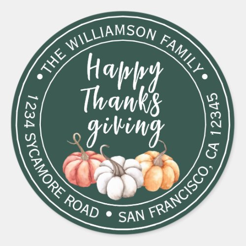 Thanksgiving Family Name Return Address Green  Classic Round Sticker