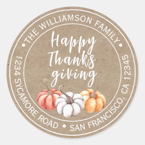 Thanksgiving Family Name Return Address Kraft  Classic Round Sticker