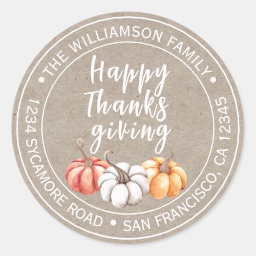 Thanksgiving Family Name Return Address Kraft Classic Round Sticker