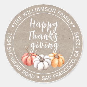 Thanksgiving Family Name Return Address Kraft Classic Round Sticker